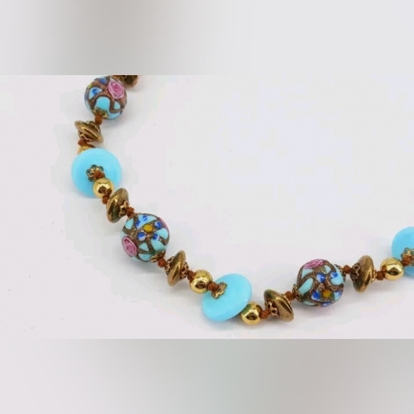 Wedding Cake Robin Egg Blue Glass Beaded Gold Tone Vtg 28" GORGEOUS Necklace - Picture 8 of 15
